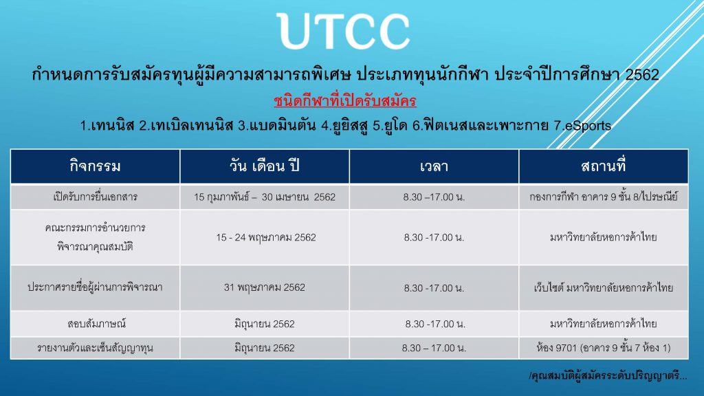 กำหนดการทุนปี 62